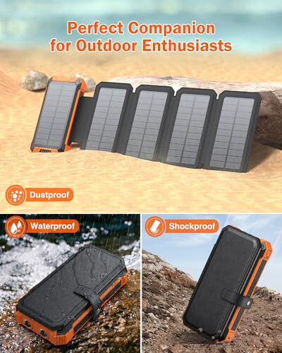 GOODaaa Solar Charger with Five Solar Panels Plus 36000mAh Solar Power Bank Wireless Charger - 7