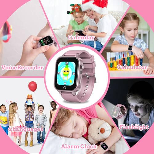 Goodatech Smart Watch for Kids 4-12 Years Boys Girls, 26 Puzzle Games, HD Camera, Video Music Player, Pedometer, Flashlight, Calendar, Alarm Clock, Aluminum Case, Sport Band (Pink) - 10