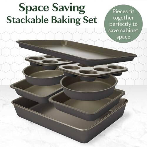 Goodful All-In-One Nonstick Bakeware Set, Stackable and Space Saving Design includes Round and Square Pans, Muffin Pans, Cookie Sheet and Roaster, Dishwasher Safe, 8-Piece, Graphite - 2