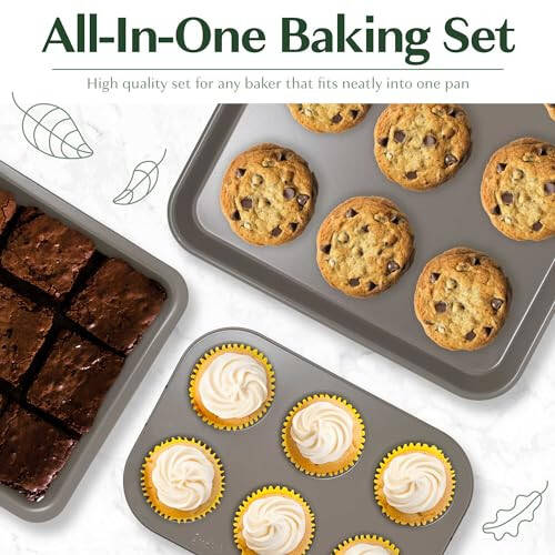 Goodful All-In-One Nonstick Bakeware Set, Stackable and Space Saving Design includes Round and Square Pans, Muffin Pans, Cookie Sheet and Roaster, Dishwasher Safe, 8-Piece, Graphite - 4