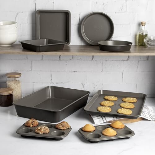 Goodful All-In-One Nonstick Bakeware Set, Stackable and Space Saving Design includes Round and Square Pans, Muffin Pans, Cookie Sheet and Roaster, Dishwasher Safe, 8-Piece, Graphite - 7