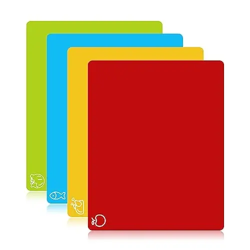 Goodluck 4 Pieces Flexible Cutting Boards, BPA Free Plastic Cutting Boards for Kitchen, Non Slip Cutting Mat for Meat and Vegetables 