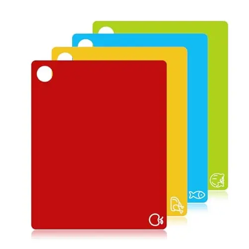 GoodLuck 4 Pieces Flexible Cutting Boards with Hanging Hole, BPA Free Plastic Cutting Boards for Kitchen, Non Slip Cutting Mat for Meat and Vegetables 