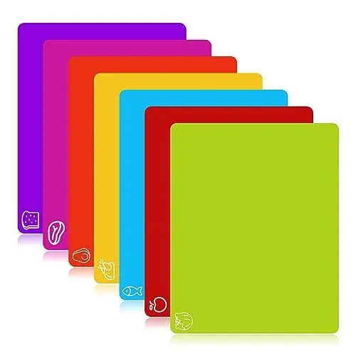 Goodluck 7 Pieces Flexible Cutting Boards, BPA Free Plastic Cutting Boards for Kitchen, Non Slip Cutting Mat for Meat and Vegetables - GOODLUCK
