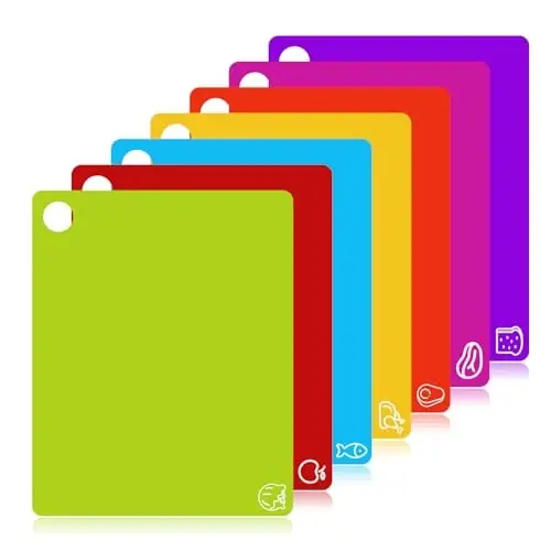GoodLuck 7 Pieces Flexible Cutting Boards with Hanging Hole, BPA Free Plastic Cutting Boards for Kitchen, Non Slip Cutting Mat for Meat and Vegetables 