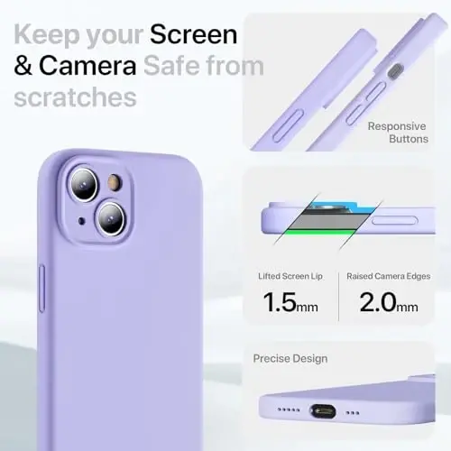 GOODVISH Compatible with iPhone 15 Case, Silicone Upgraded [Enhanced Camera Protection] Phone Case with [2 Screen Protectors], Soft Anti-Scratch Microfiber Lining Inside, 6.1 inch, Violet - MODAZONE (1)