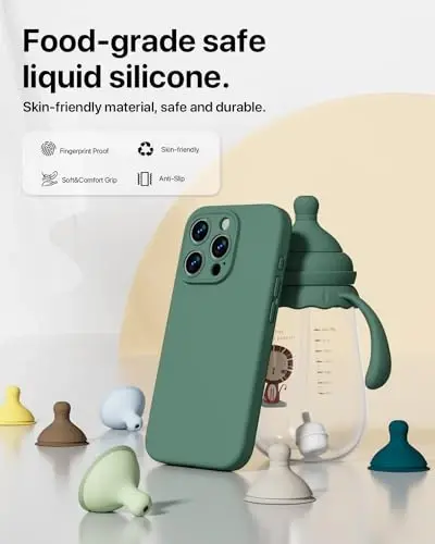 GOODVISH Compatible with iPhone 15 Pro Case, Silicone Upgraded [Enhanced Camera Protection] Phone Case with [2 Screen Protectors], Soft Anti-Scratch Microfiber Lining Inside, 6.1 inch, Deep Pine Green - 3