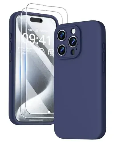 GOODVISH Compatible with iPhone 15 Pro Case, Silicone Upgraded [Enhanced Camera Protection] Phone Case with [2 Screen Protectors], Soft Anti-Scratch Microfiber Lining Inside, 6.1 inch, Navy Blue - GOODVISH