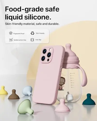 GOODVISH Compatible with iPhone 15 Pro Case, Silicone Upgraded [Enhanced Camera Protection] Phone Case with [2 Screen Protectors], Soft Anti-Scratch Microfiber Lining Inside, 6.1 inch, Sand Pink - 3