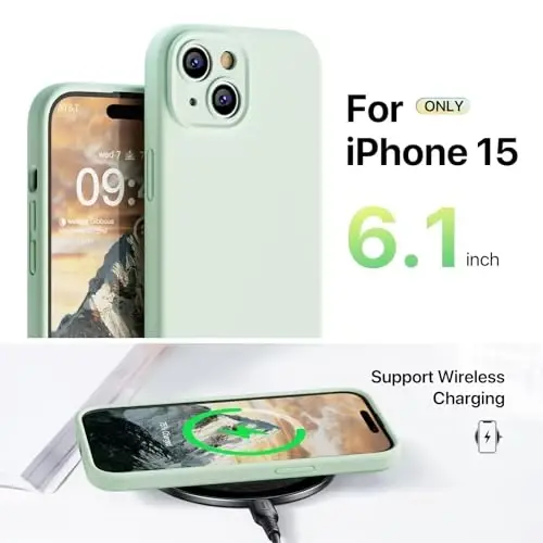 GOODVISH Compatible with iPhone 15 Case, Silicone Upgraded [Enhanced Camera Protection] Phone Case with [2 Screen Protectors], Soft Anti-Scratch Microfiber Lining Inside, 6.1 inch, Light Green - 6