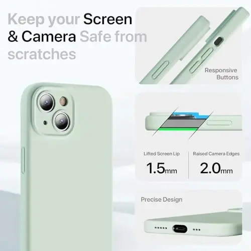 GOODVISH Compatible with iPhone 15 Case, Silicone Upgraded [Enhanced Camera Protection] Phone Case with [2 Screen Protectors], Soft Anti-Scratch Microfiber Lining Inside, 6.1 inch, Light Green - GOODVISH (1)