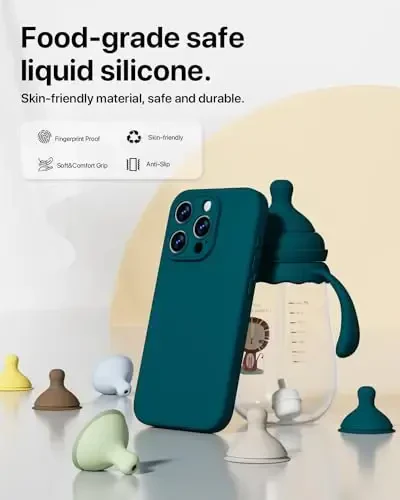 GOODVISH iPhone 15 Pro Case bilan mos keladi, Silikon yangilangan [Kengaytirilgan Kamera Himoyasi] Telefon qutisi [2 ekran himoyachisi] bilan, Ichki Yumshoq Tirnalishga qarshi Mikrofiber Astar, 6,1 dyuym, To'q yashil - 3