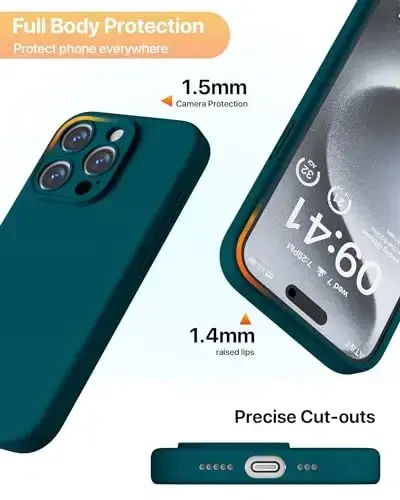 GOODVISH iPhone 15 Pro Case bilan mos keladi, Silikon yangilangan [Kengaytirilgan Kamera Himoyasi] Telefon qutisi [2 ekran himoyachisi] bilan, Ichki Yumshoq Tirnalishga qarshi Mikrofiber Astar, 6,1 dyuym, To'q yashil - 6