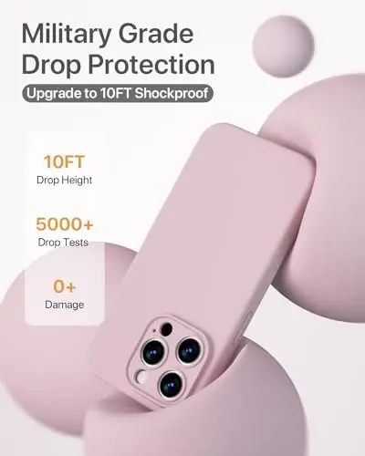 GOODVISH iPhone 15 Pro Case bilan mos keladi, Silikon yangilangan [Kengaytirilgan kamera himoyasi] Telefon qutisi [2 ekran himoyachisi] bilan, Yumshoq tirnalishga qarshi mikrofiber astar ichida, 6,1 dyuym, Sand pushti - 5
