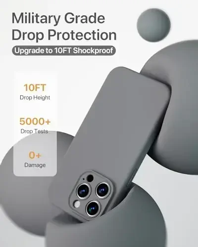 GOODVISH iPhone 15 Pro Case bilan mos keladi, Silikon yangilangan [Kengaytirilgan kamera himoyasi] Telefon qutisi [2 ekran himoyachisi] bilan, Yumshoq tirnalishga qarshi mikrofiber astar ichida, 6,1 dyuym, Space Gray - 5