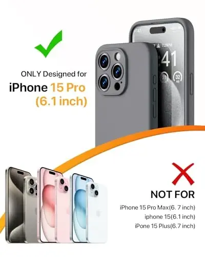 GOODVISH iPhone 15 Pro Case bilan mos keladi, Silikon yangilangan [Kengaytirilgan kamera himoyasi] Telefon qutisi [2 ekran himoyachisi] bilan, Yumshoq tirnalishga qarshi mikrofiber astar ichida, 6,1 dyuym, Space Gray - GOODVISH (1)
