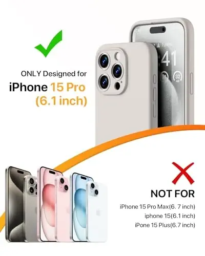 GOODVISH iPhone 15 Pro Case bilan mos keladi, Silikon yangilangan [Kengaytirilgan kamera himoyasi] Telefon qutisi [2 ekran himoyachisi] bilan, Yumshoq tirnalishga qarshi mikrofiber astar ichida, 6,1 dyuym, tosh kulrang - 2