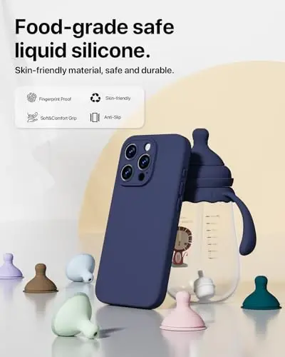 GOODVISH iPhone 15 Pro g‘ilofi bilan mos keladi, Silikon yangilangan [Kengaytirilgan kamera himoyasi] Telefon g‘ilofi [2 ekran himoyachisi] bilan, Yumshoq tirnalishga qarshi Mikrofiber astar ichida, 6,1 dyuym, To‘q ko‘k - 3