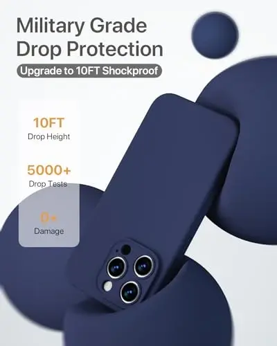 GOODVISH iPhone 15 Pro g‘ilofi bilan mos keladi, Silikon yangilangan [Kengaytirilgan kamera himoyasi] Telefon g‘ilofi [2 ekran himoyachisi] bilan, Yumshoq tirnalishga qarshi Mikrofiber astar ichida, 6,1 dyuym, To‘q ko‘k - 5