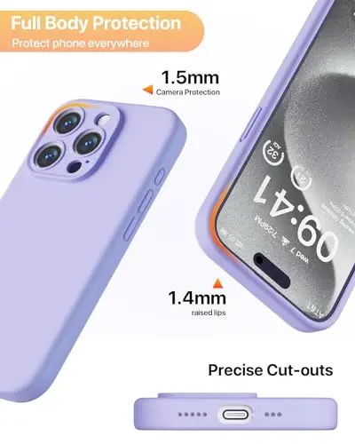 GOODVISH Compatible with iPhone 15 Pro Case, Silicone Upgraded [Enhanced Camera Protection] Phone Case with [2 Screen Protectors], Soft Anti-Scratch Microfiber Lining Inside, 6.1 inch, Violet - 6