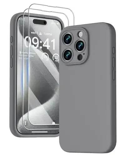GOODVISH Compatible with iPhone 15 Pro Case, Silicone Upgraded [Enhanced Camera Protection] Phone Case with [2 Screen Protectors], Soft Anti-Scratch Microfiber Lining Inside, 6.1 inch, Space Gray - GOODVISH