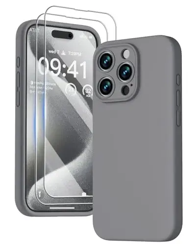 GOODVISH Compatible with iPhone 15 Pro Case, Silicone Upgraded [Enhanced Camera Protection] Phone Case with [2 Screen Protectors], Soft Anti-Scratch Microfiber Lining Inside, 6.1 inch, Space Gray - 1