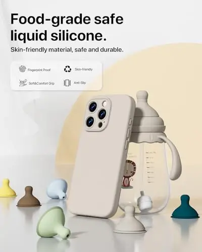 GOODVISH Compatible with iPhone 15 Pro Case, Silicone Upgraded [Enhanced Camera Protection] Phone Case with [2 Screen Protectors], Soft Anti-Scratch Microfiber Lining Inside, 6.1 inch, Rock Gray - 3