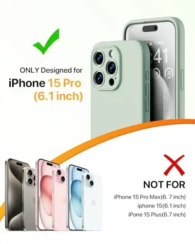 GOODVISH iPhone 15 Pro uchun mos keladigan g‘ilof, silikon yangilangan [kamera himoyasi kuchaytirilgan] telefon g‘ilofi [2 ekran himoyachisi bilan], ichki qismi yumshoq tirnalishga qarshi mikrofiber astar, 6,1 dyuym, och yashil - GOODVISH (1)