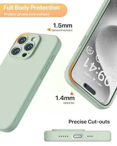 GOODVISH iPhone 15 Pro uchun mos keladigan g‘ilof, silikon yangilangan [kamera himoyasi kuchaytirilgan] telefon g‘ilofi [2 ekran himoyachisi bilan], ichki qismi yumshoq tirnalishga qarshi mikrofiber astar, 6,1 dyuym, och yashil - 6