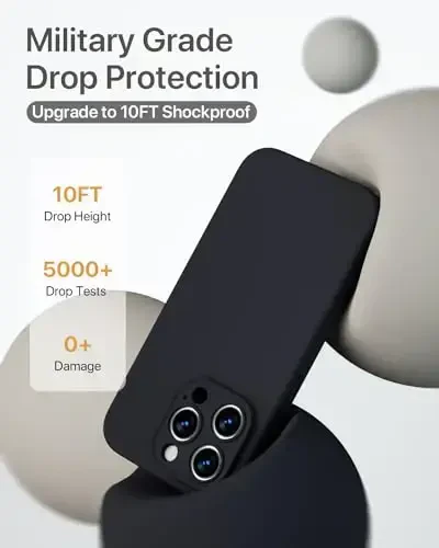 GOODVISH iPhone 15 Pro uchun mos keladigan g‘ilof, silikon yangilangan [Kamera himoyasi kuchaytirilgan] Telefon g‘ilofi [2 ekran himoyachisi] bilan, ichki qismi yumshoq tirnalishga qarshi mikrofiber astar, 6.1 dyuym, qora - 5