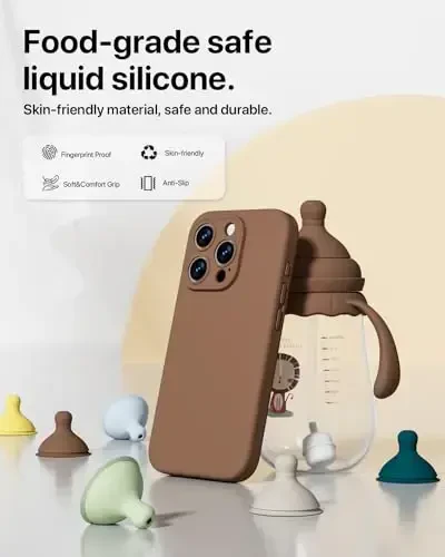 GOODVISH iPhone 15 Pro uchun mos keladigan g‘ilof, silikon yangilangan [Kamera himoyasi kuchaytirilgan] telefon g‘ilofi [2 ekran himoyachisi] bilan, ichki qismi yumshoq tirnalishga qarshi mikrofiber astarli, 6,1 dyuym, jigarrang - 3