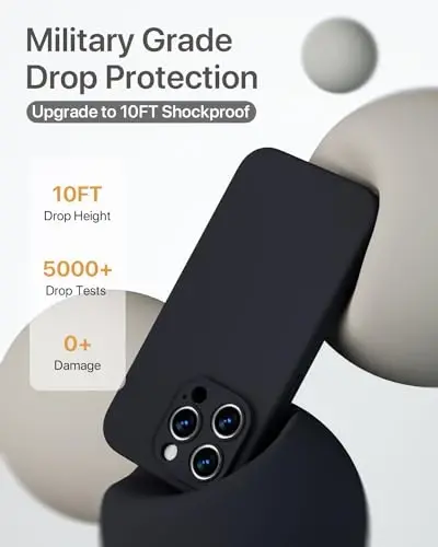 GOODVISH iPhone 15 Pro uchun mos keladigan g‘ilof, silikon yangilangan [Kamera himoyasi kuchaytirilgan] Telefon g‘ilofi [2 ekran himoyachisi] bilan, ichki qismi yumshoq tirnalishga qarshi mikrofiber astarli, 6,1 dyuym, qora - 5