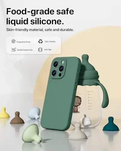 GOODVISH iPhone 15 Pro uchun mos keladigan g‘ilof, Silikon yangilangan [Kamera himoyasi kuchaytirilgan] Telefon g‘ilofi [2 ekran himoyachisi] bilan, Yumshoq tirnalishga qarshi mikrofiber astar ichida, 6,1 dyuym, To‘q qarag‘ay yashili - 3