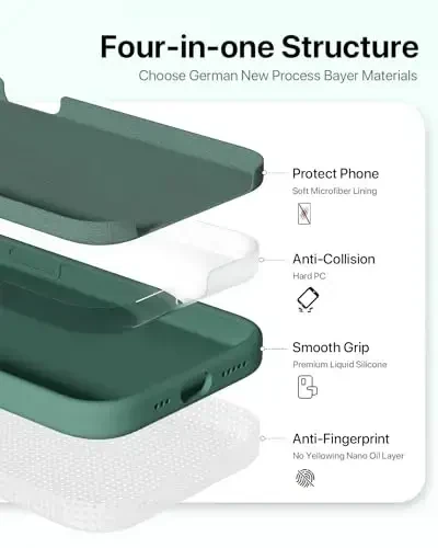 GOODVISH iPhone 15 Pro uchun mos keladigan g‘ilof, Silikon yangilangan [Kamera himoyasi kuchaytirilgan] Telefon g‘ilofi [2 ekran himoyachisi] bilan, Yumshoq tirnalishga qarshi mikrofiber astar ichida, 6,1 dyuym, To‘q qarag‘ay yashili - 4