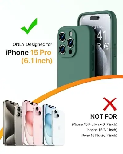 GOODVISH iPhone 15 Pro uchun mos keladigan g‘ilof, Silikon yangilangan [Kamera himoyasi kuchaytirilgan] Telefon g‘ilofi [2 ekran himoyachisi] bilan, Yumshoq tirnalishga qarshi mikrofiber astar ichida, 6,1 dyuym, To‘q qarag‘ay yashili - GOODVISH (1)