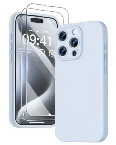 GOODVISH iPhone 15 Pro uchun mos keladigan g‘ilof, silikon yangilangan [kuchaytirilgan kamera himoyasi] telefon g‘ilofi [2 ekran himoyachisi bilan], ichki yumshoq tirnalishga qarshi mikrofiber astar, 6,1 dyuym, to‘q ko‘k - 1