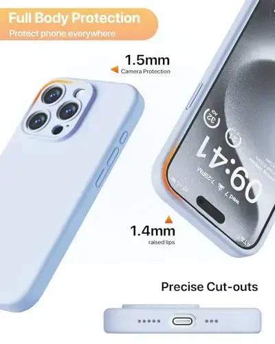 GOODVISH iPhone 15 Pro uchun mos keladigan g‘ilof, silikon yangilangan [kuchaytirilgan kamera himoyasi] telefon g‘ilofi [2 ekran himoyachisi bilan], ichki yumshoq tirnalishga qarshi mikrofiber astar, 6,1 dyuym, to‘q ko‘k - 6