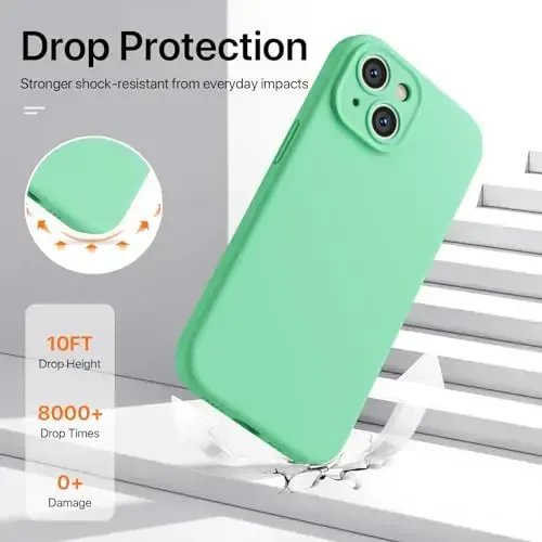 GOODVISH iPhone 15 uchun g‘ilofga mos keladi, silikon yangilangan [Kamera himoyasi kuchaytirilgan] Telefon g‘ilofi [2 ekran himoyachisi] bilan, ichki qismi yumshoq tirnalishga qarshi mikrofiber astarli, 6,1 dyuym, bahor yashili - 4