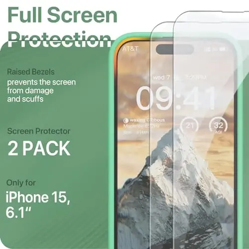 GOODVISH iPhone 15 uchun g‘ilofga mos keladi, silikon yangilangan [Kamera himoyasi kuchaytirilgan] Telefon g‘ilofi [2 ekran himoyachisi] bilan, ichki qismi yumshoq tirnalishga qarshi mikrofiber astarli, 6,1 dyuym, bahor yashili - 3