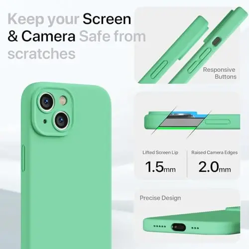 GOODVISH iPhone 15 uchun g‘ilofga mos keladi, silikon yangilangan [Kamera himoyasi kuchaytirilgan] Telefon g‘ilofi [2 ekran himoyachisi] bilan, ichki qismi yumshoq tirnalishga qarshi mikrofiber astarli, 6,1 dyuym, bahor yashili - 5
