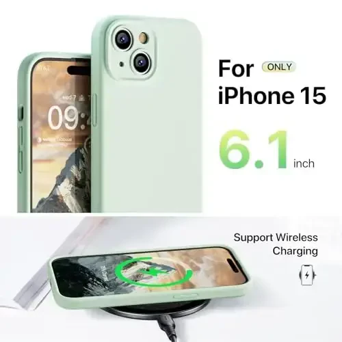 GOODVISH iPhone 15 uchun mos keladigan g‘ilof, silikon yangilangan [kamera himoyasi kuchaytirilgan] telefon g‘ilofi [2 ta ekran himoyachisi] bilan, ichida yumshoq tirnalishga qarshi mikrofiber astar, 6,1 dyuym, och yashil - 6
