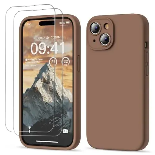 GOODVISH iPhone 15 uchun mos keladigan g‘ilof, silikon yangilangan [Kamera himoyasi kuchaytirilgan] Telefon g‘ilofi [2 ta ekran himoyachisi] bilan, ichki qismi yumshoq tirnalishga qarshi mikrofiber astar, 6,1 dyuym, och yashil - 1