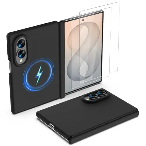 GOODVISH Magnetic for Samsung Z Fold 8 Case with Auto-Fit Hinge Protection | 2X Front Screen Protector, Durable & Sturdy & Smooth Touch, Anti-Slip Silicone Thin Slim Fit Case for Z Fold 8 wide, Black - 1