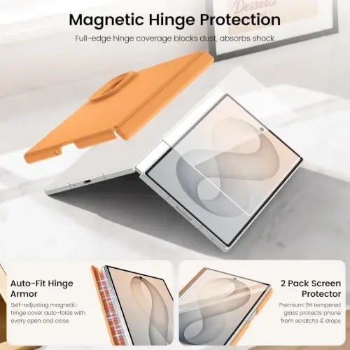 GOODVISH Magnetic for Samsung Z Fold 8 Case with Auto-Fit Hinge Protection | 2X Front Screen Protector, Durable & Sturdy & Smooth Touch, Anti-Slip Silicone Thin Slim Fit Case for Z Fold 8 wide, Orange - 4