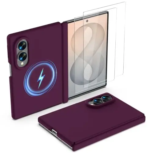 GOODVISH Magnetic for Samsung Z Fold 8 Case with Auto-Fit Hinge Protection | 2X Front Screen Protector, Durable & Sturdy & Smooth Touch, Anti-Slip Silicone Thin Slim Fit Case for Z Fold 8 wide, Wine Red - 1