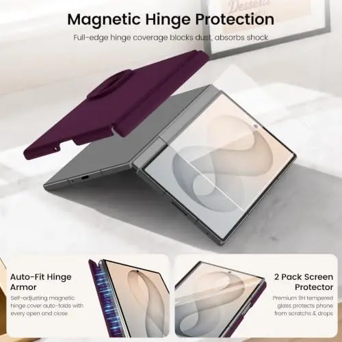 GOODVISH Magnetic for Samsung Z Fold 8 Case with Auto-Fit Hinge Protection | 2X Front Screen Protector, Durable & Sturdy & Smooth Touch, Anti-Slip Silicone Thin Slim Fit Case for Z Fold 8 wide, Wine Red - 4