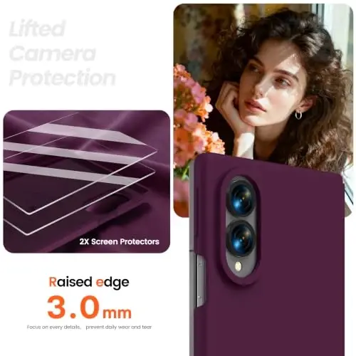 GOODVISH Magnetic for Samsung Z Fold 8 Case with Auto-Fit Hinge Protection | 2X Front Screen Protector, Durable & Sturdy & Smooth Touch, Anti-Slip Silicone Thin Slim Fit Case for Z Fold 8 wide, Wine Red - 5