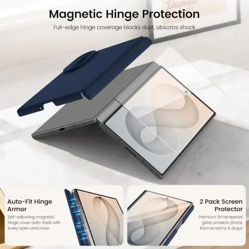 GOODVISH Magnetic for Samsung Z Fold 8 Case with Auto-Fit Hinge Protection | 2X Front Screen Protector, Durable & Sturdy & Smooth Touch, Anti-Slip Silicone Thin Slim Fit Case for Z Fold 8 wide,Navy Blue - 4