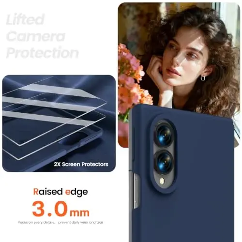 GOODVISH Magnetic for Samsung Z Fold 8 Case with Auto-Fit Hinge Protection | 2X Front Screen Protector, Durable & Sturdy & Smooth Touch, Anti-Slip Silicone Thin Slim Fit Case for Z Fold 8 wide,Navy Blue - 5