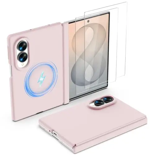 GOODVISH Magnetic for Samsung Z Fold 8 Case with Auto-Fit Hinge Protection | 2X Front Screen Protector, Durable & Sturdy & Smooth Touch, Anti-Slip Silicone Thin Slim Fit Case for Z Fold 8 wide,Sand Pink - 1